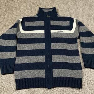Jeep Sweater Mens L Striped Full Zip Cabincore Gorpcore Preppy Outdoor Knit